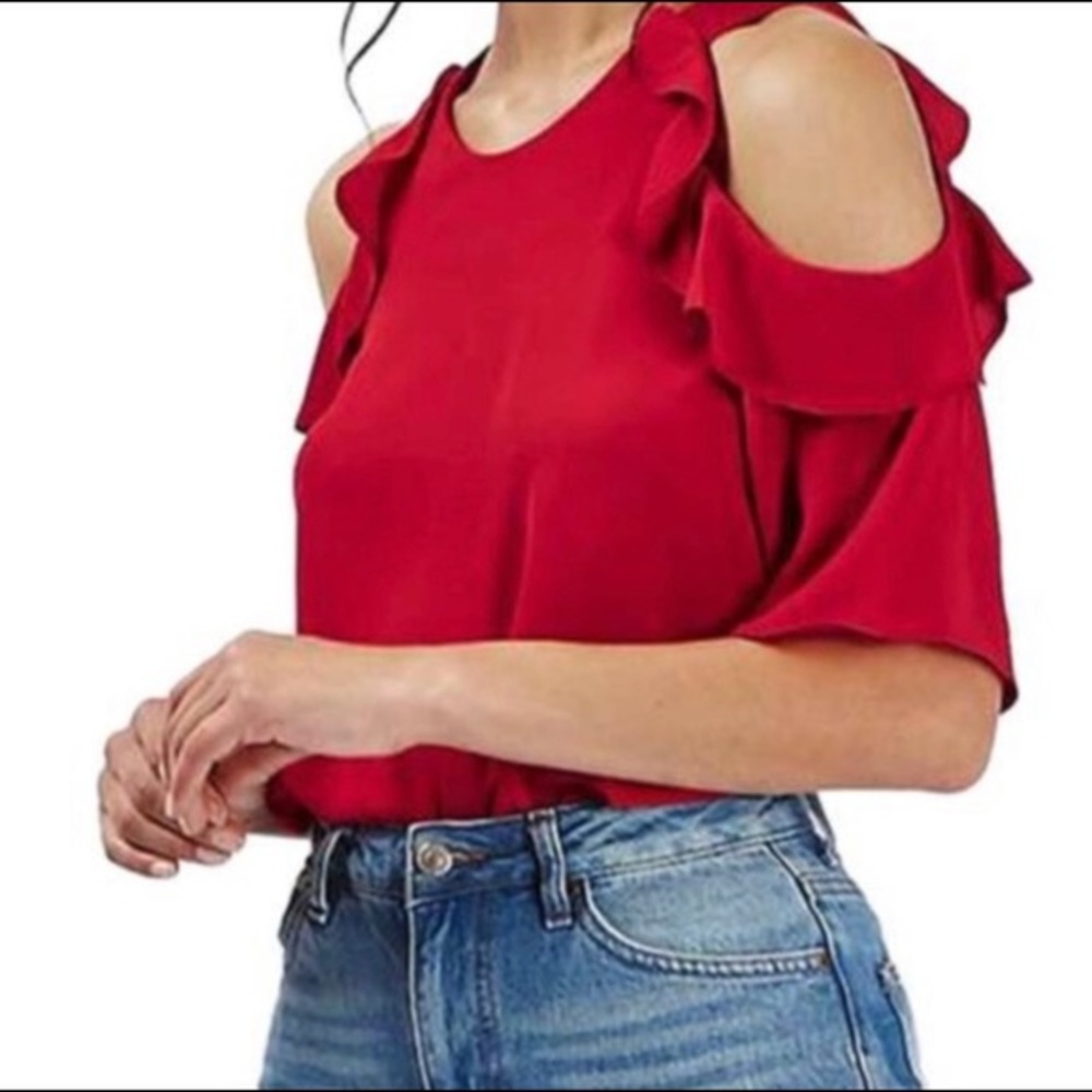 TopShop Cold Shoulder Top Ruffle Red 6